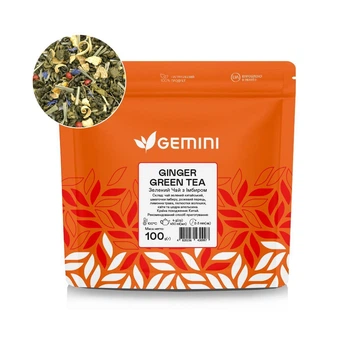 Чай листовий Gemini Green Tea Ginger Зелений чай з імбирем 100 грам