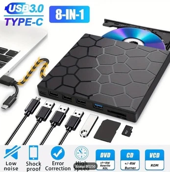 Внешний USB 3.0 DVD RW CD Тонкий оптический привод Lefon 7-1 Записывающий плеер Устройство для записи Считыватель карт памяти Проигрыватель Картридер (COPY)