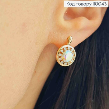 Серьги "Блеск" с Блестящим камнем Хамелеон, длина 1,5см, английская застежка, Xuping 18K