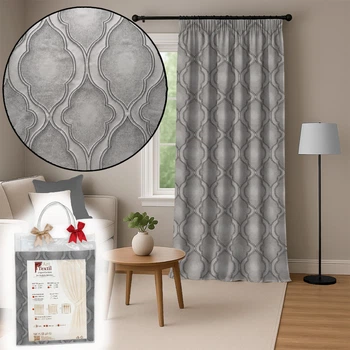 Штора жаккардовая Royal Classic 135×250 см серая с классическим узором для гостиной и спальни
