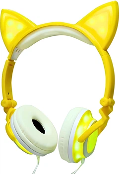 Дротові LED-навушники з котячими вушками UFT LX-L108 Yellow Жовті (UFTBL108Yellow)