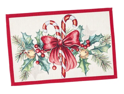 Салфетка-подкладка новогодняя гобеленовая "Candy Cane Christmas" (серебряный люрекс) (CASCABEL-33)
