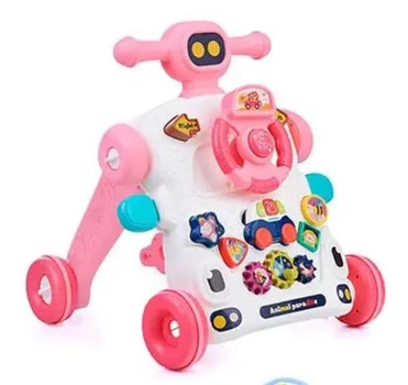Детские ходунки-толкатель 3в1 (игровой столик, звук, подсветка) (6043-6044) розовые для девочки
