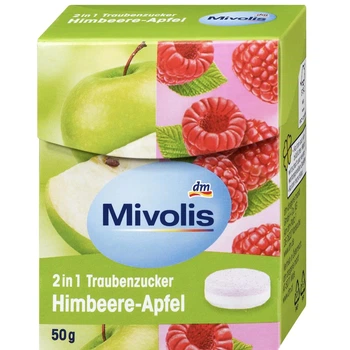 Декстроза Цукерки з виноградним цукром , яблуко-малина Mivolis Traubenzucker 2in1 Himbeere-Apfel 50 г