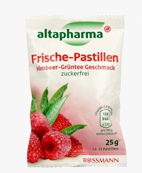 Освіжаючі пастилки малина-зелений чай Altapharma Frische-Pastillen Himbeere Grüntee 25 г