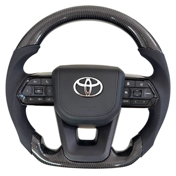 Анатомічне кермо з подушкою зі шкіри для Toyota Land Cruiser 200, Prado 150. З підігрівом. Карбон. Логотип хром.