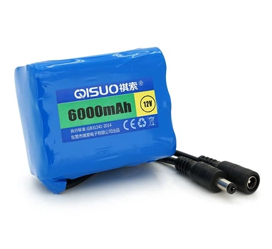 Аккумулятор литиевый QiSuo QS1206 12V 6Ah, для техники, роутера, с элементами Li-ion 18650, DC5.5x2.1