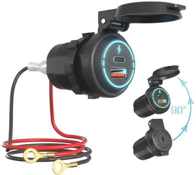 IP66 Автомобильная врезная зарядка 12-24V USB QC 3.0+PD Type-C с крышкой на пружине