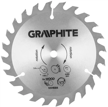 Диск пильний Graphite по дереву, 150х10мм, 1.6мм, 24 зубів