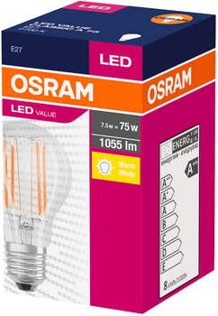 Світлодіодна лампа OSRAM LED Value Filament A75 7.5W 1055Lm 2700K E27 (4058075288669)
