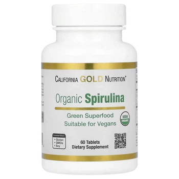 Органічна спіруліна з фікоціаніном і хлорофілом California Gold Nutrition 60 таблеток