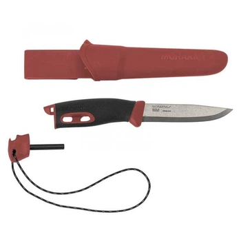 Нож туристический 104 мм с чехлом Morakniv Companion Spark Red 56-58 HRC Sandvik 12C27 нержавеющая сталь черный с красным