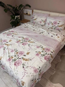 Комплект постельного белья Фланель Байка Розы Двуспальная 180 x 220 Белое