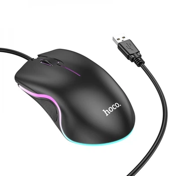 Миша ігрова дротова HOCO GM19 Enjoy USB, 3 кнопки, 1000 dpi, RGB-підсвітка Black
