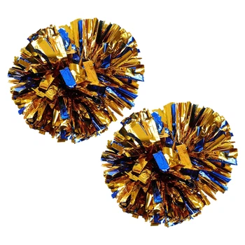 Помпони-гантелі круглі блискучі для чирлідингу і танців SP-Sport Pom-Poms C-0863 (глянцеві, пластик, 2шт, вага 1 шт - 80 г, синій-золотий)