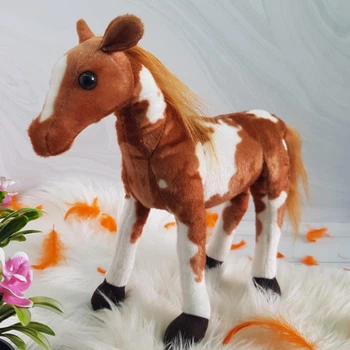 Мягкая игрушка, Лошадь, коричневый с белым, 30 см, подарок на новый год