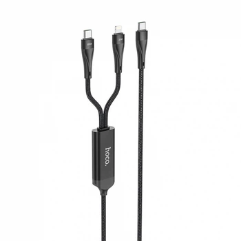 USB кабель HOCO U102 5A 100W 2in1 Type-C to Type-C/Lightning 1.5m, Black