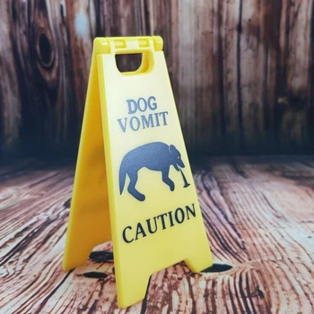 Мини-табличка Dog Vomit Caution, декоративный знак-прикол, 10 см, жёлтый