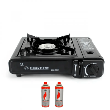 Газовий плитка з п'єзопідпалом Happy Home BDZ-155A + 2 балони та кейс (1756375588)