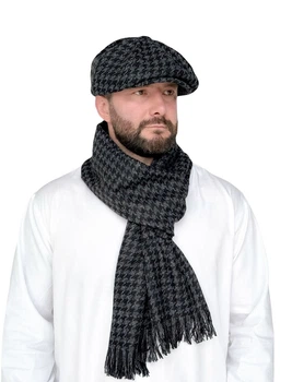 Мужской шерстяной шарф Casual «Гусиная лапка» серо-черный с бахромой Shlyapka (SC50642)