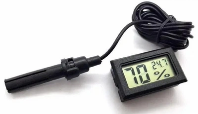 Термометр + гигрометр со щупом электронный, ЖК дисплей -40...+70°C, 10...95%RH - черный