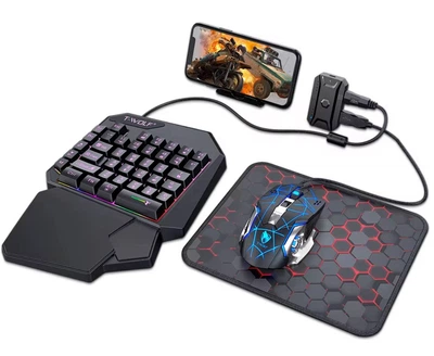 Геймерский набор игровой 5 в 1 для игр на телефоне комплект T-WOLF TF950 игровая одноручная клавиатура мышь беспроводная Bluetooth хаб подставка коврик для Android смартфона планшета для мобильного геймера Mobile Gaming Comboo