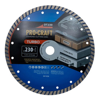 Диск алмазний різальний Procraft Turbo DT230