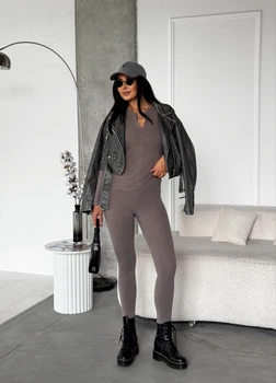 Жіночий однотонний термо-костюм (облягаюча кофта+лосини) Uaclothes 42-44 Капучино (like35338-157601349)