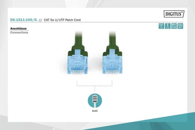 Патч-корд Assmann CAT 5e U-UTP, Cu, PVC AWG 26/7, длина 10 м DK-1511-100/G Green