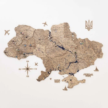 Детализированная 3D карта Украины из дерева 120 x 80 см Терра от Enjoy The Wood