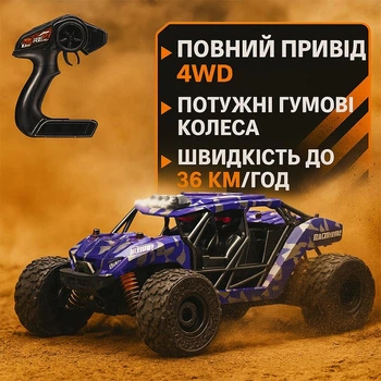 Радиоуправляемая машинка джип багги 4WD 27см с противоударным корпусом, резиновыми шинами и скоростью до 36 км/ч Фиолетовая