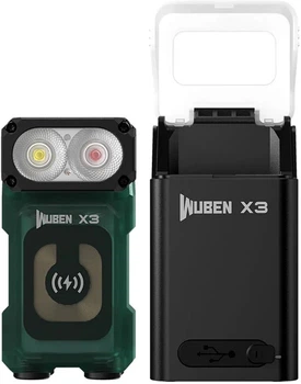 Фонарь Wuben X3 PRO, 700 лм, 102 м, 50 ч, 4000 мА·ч, магнит, павербанк, зарядный кейс, EDC, IP65, power bank Зеленый (6971196511776)
