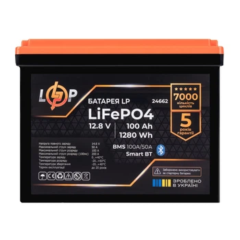 Акумулятор LP LiFePO4 12,8V 100 Ah 1280Wh BMS 100A/50А пластик Smart BT 24662