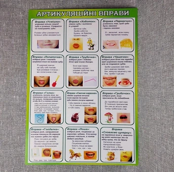 Посібник для логопеда. Артикуляційні вправи Зелений, Картон, 30х40 см