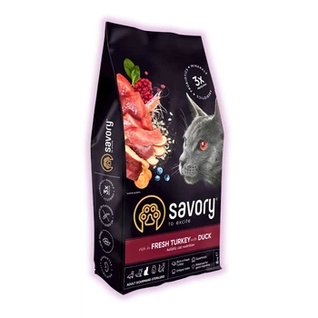 Сухой корм для стерилизованных кошек Savory с индейкой и уткой 8 кг