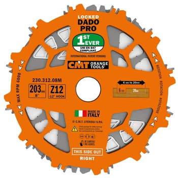 Пазовый регулирующий пильный диск CMT для DADO 203х30х12 K6.35-20.64 -12° Neg (230.312.08M)