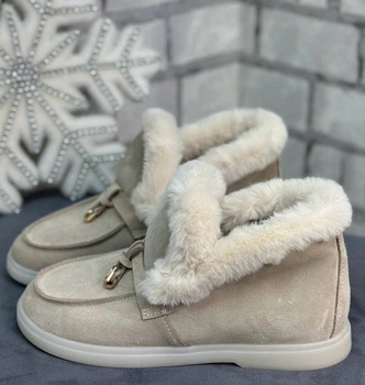 Лофери анатомічні зимові з хутром з натуральної замші бежевого кольору розмір 41 (169150)