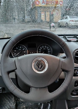 Чохол-обплетення на кермо з натуральної шкіри для Renault Logan 1/Sandero/Clio/Lada /Nissan Almera
