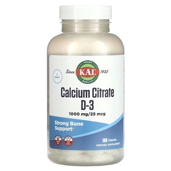 Цитрат кальцію та вітамін Д3 KAL "Calcium Citrate D-3" комплекс для підтримки кісток, 1000 мг / 25 мкг або 1000 МО (180 таблеток)