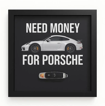 Картина Porsche 911, Need money for Porsche картина с настоящим ключом Порш 911, мотивационная картина 30х30 см