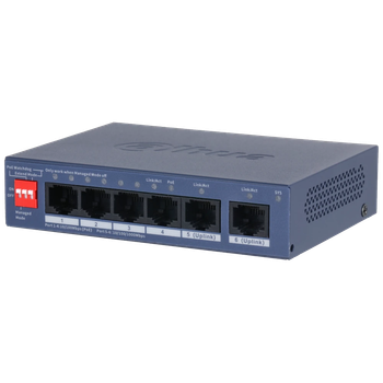 Управляемый PoE коммутатор DH CS4006 4ET2GT 36 4 порта PoE 100 Мбит и 2 порта Uplink 1000 Мбит размеры 115х84х27 мм
