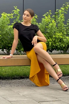 Жіноча спідниця вільного крою з розрізом LadyLike 40 Гірчичний (ll2197510088340)