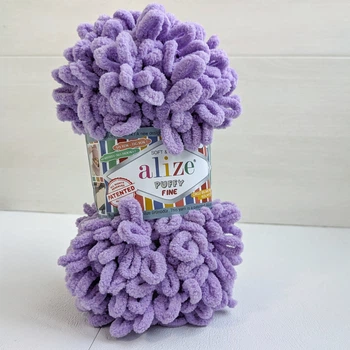 Пряжа Alize Puffy Fine №166 ліловий, для в'язання руками, малі петлі