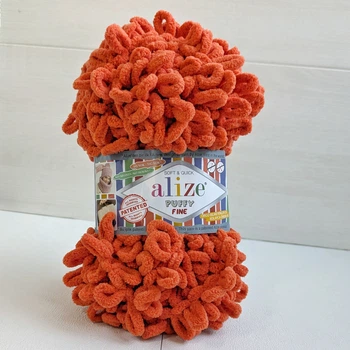 Пряжа Alize Puffy Fine №006 помаранчевий, для в'язання руками, малі петлі