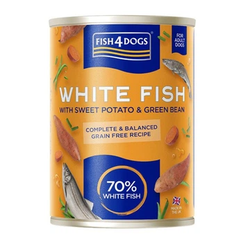 Беззерновой влажный корм для собак Fish4Dogs Finest Белая рыба с бататом и зеленой фасолью 395 г (DWC401)
