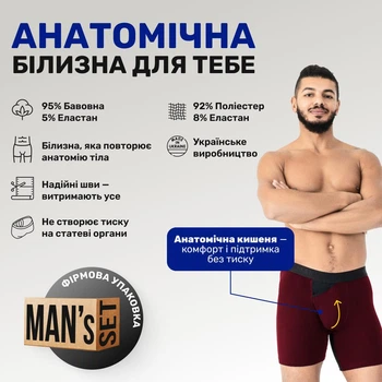 Трусы боксеры мужские анатомические из хлопка с сеткой, Anatomic Long 2.0 Light, Black Series, бордовые 2XL BTL140-20