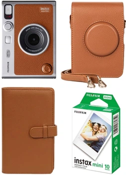 Набор Fujifilm INSTAX MINI EVO Hybrid Brown фотокамера мгновенной печати / картридж 10 фото / чехол коричневый / фотоальбом 108 фото