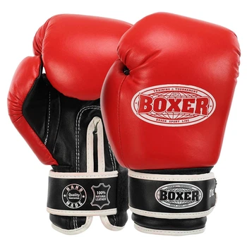 Перчатки для бокса и единоборств кожаные Boxer 2023 Red-Black 12 унций