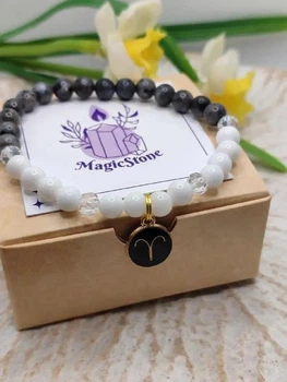 Браслет Magic Stone Браслет для Овна з лабрадориту, білого агату та гірського кришталю, 6 мм, one size