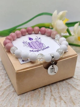 Браслет Magic Stone для Скорпіона з родоніту, білого агату та гірського кришталю, 8 мм, one size